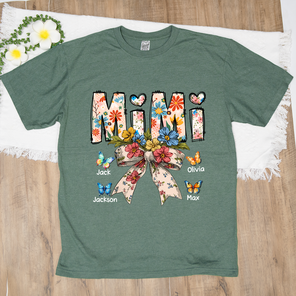 Personalized Mimi Flower Bow Butterfly With Grandkids Mother's Day TH T-Shirt