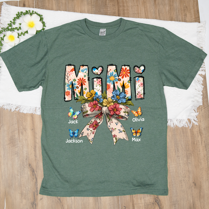 Personalized Mimi Flower Bow Butterfly With Grandkids Mother's Day TH T-Shirt