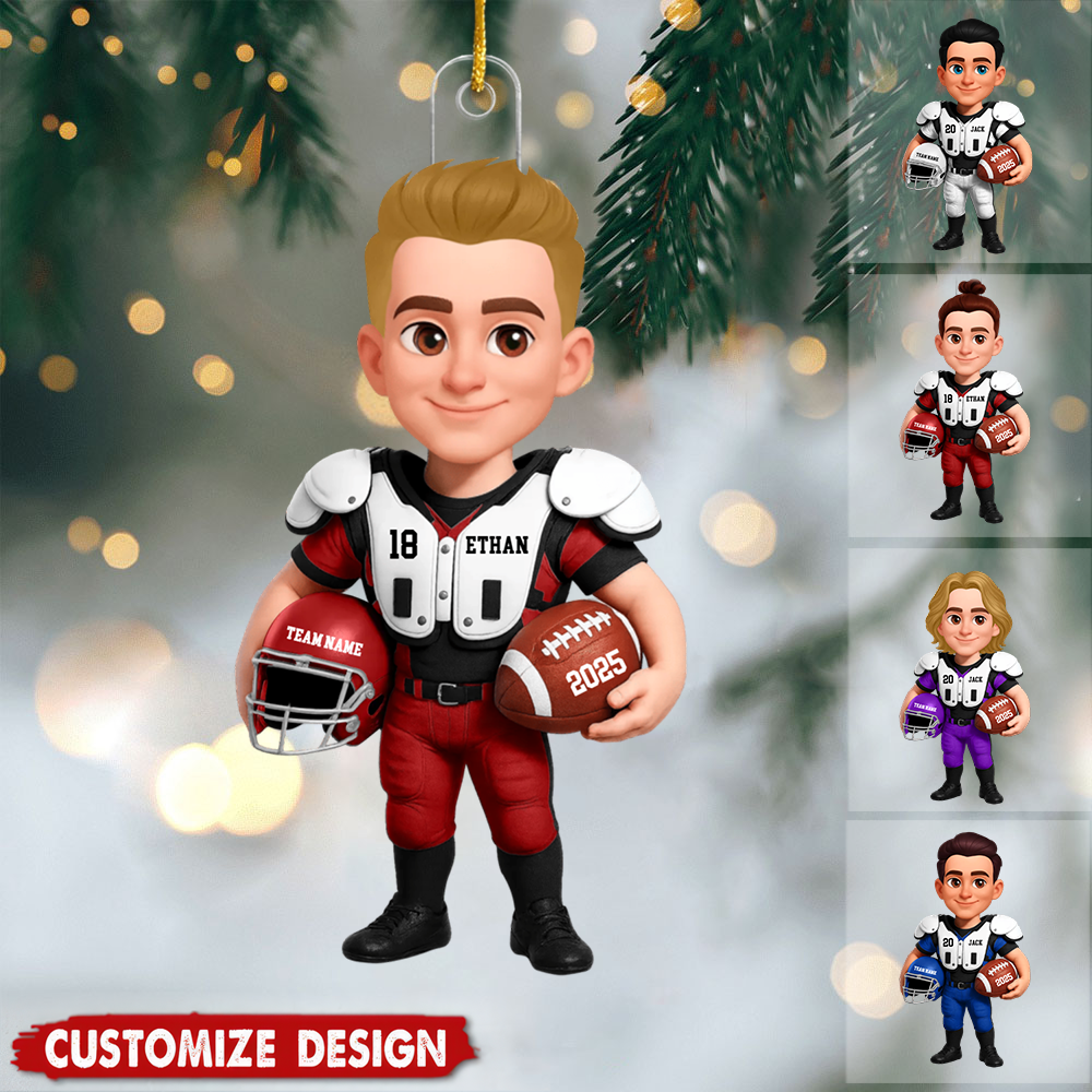 Personalized 3D Football Player Ornament – Custom Acrylic Design, Perfect Christmas Gift for Football Lovers & Family Ornament