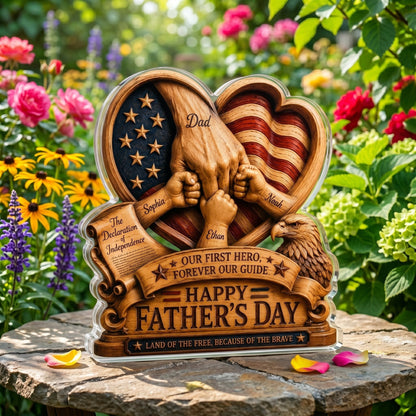 Personalized Father’s Day and America Anniversary Acrylic Plaque – Custom Dad & Child Hand Holding Keepsake