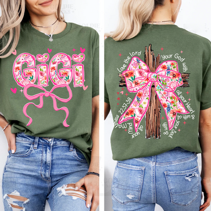Valentine Gigi Pink Flower and Heart Personalized Gigi and Grandkids T-shirt