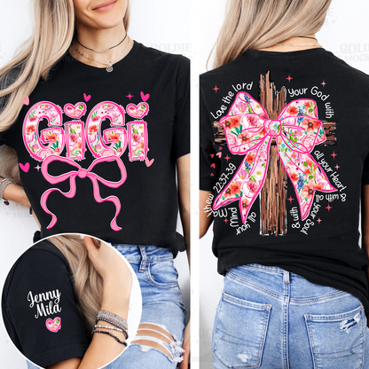 Valentine Gigi Pink Flower and Heart Personalized Gigi and Grandkids T-shirt