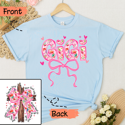 Valentine Gigi Pink Flower and Heart Personalized Gigi and Grandkids T-shirt