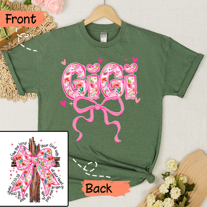 Valentine Gigi Pink Flower and Heart Personalized Gigi and Grandkids T-shirt