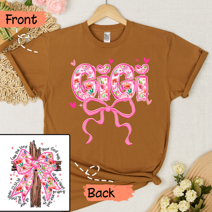 Valentine Gigi Pink Flower and Heart Personalized Gigi and Grandkids T-shirt