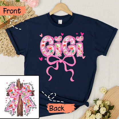 Valentine Gigi Pink Flower and Heart Personalized Gigi and Grandkids T-shirt