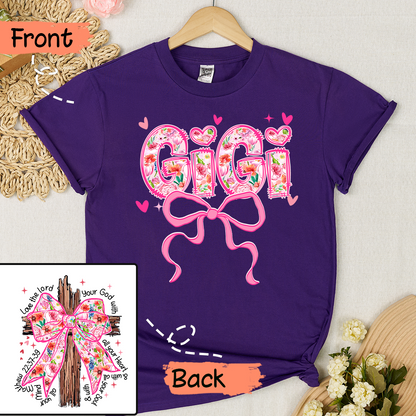 Valentine Gigi Pink Flower and Heart Personalized Gigi and Grandkids T-shirt