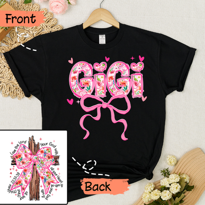 Valentine Gigi Pink Flower and Heart Personalized Gigi and Grandkids T-shirt