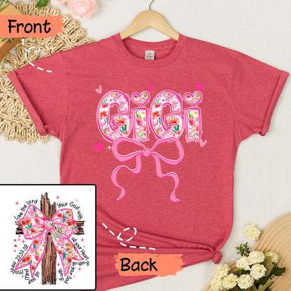 Valentine Gigi Pink Flower and Heart Personalized Gigi and Grandkids T-shirt
