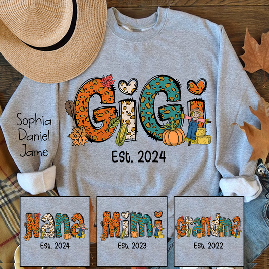 Fall Doodle Gigi and Kids Custom Name CTH01