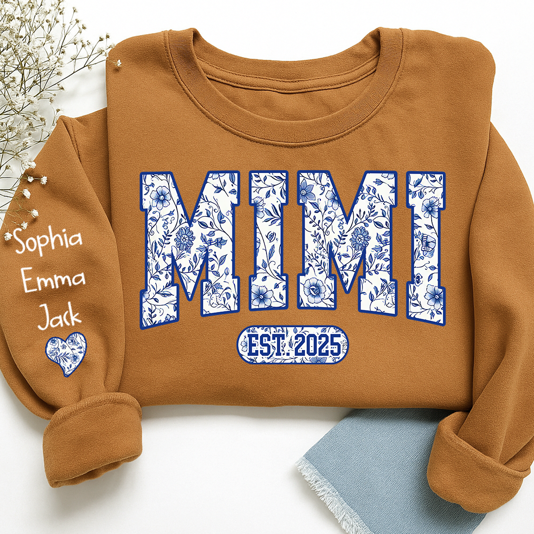 Mimi Floral Toile Blue Water Color Est Gift For Grandma And Grandkids Sweatshirt