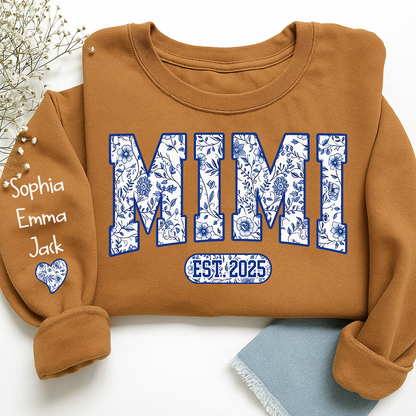 Mimi Floral Toile Blue Water Color Est Gift For Grandma And Grandkids Sweatshirt
