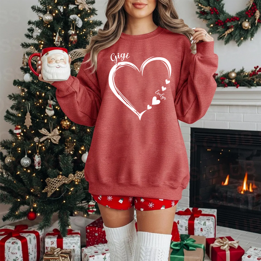 Personalized Mom and Grandma Heart Sweatshirt – Custom Grandkids Name Sweater – Cozy Christmas Gift for Grandma, Gigi, Nana, Mimi