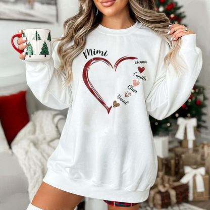 Personalized Mom and Grandma Heart Sweatshirt – Custom Grandkids Name Sweater – Cozy Christmas Gift for Grandma, Gigi, Nana, Mimi