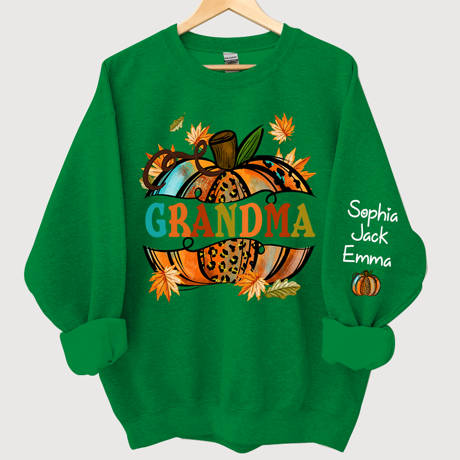 Personalized Grandma Autumn Pumpkin And Grandkids Fall Sweatshirt