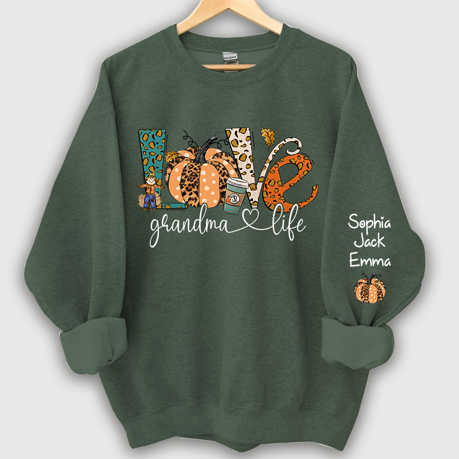 Love Grandmalife Leopard Pumpkin And Grandmkids Autumn Sweatshirt