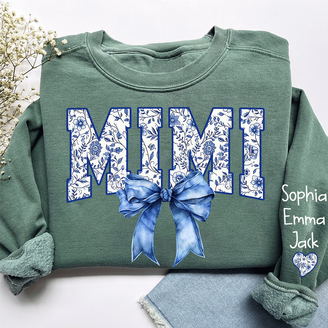Mimi Floral Toile Blue Water Color Coquette Bow Gift For Grandma And Grandkids Sweatshirt