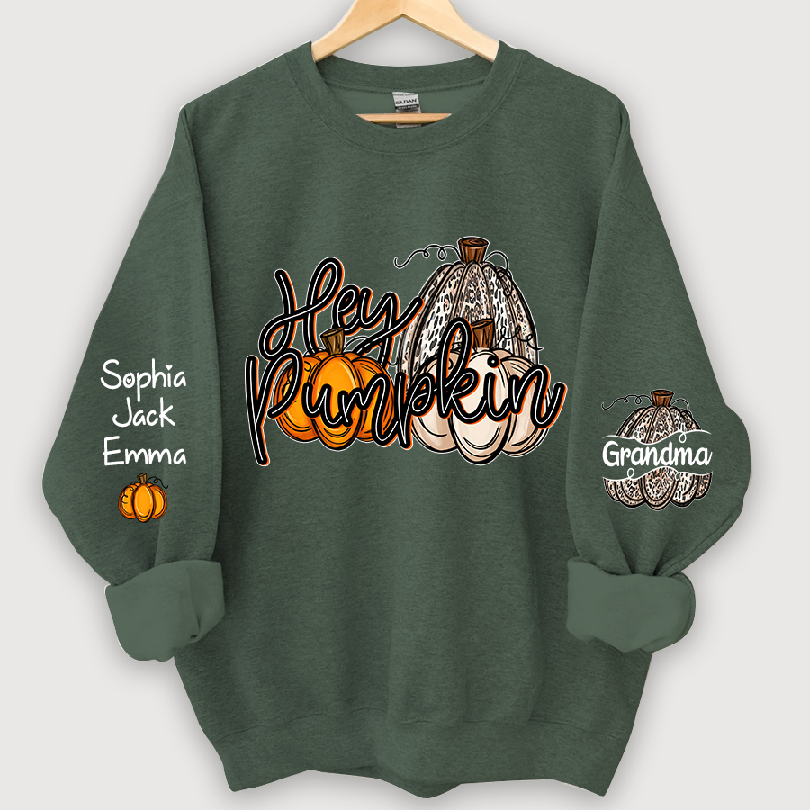Personalized Hey Pumpkin Grandma And Kids autumn Sweatshirt