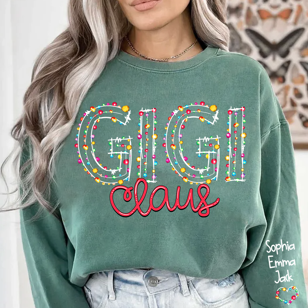 Gigi Claus Christmas lights And Grandkids Christmas Merry Sweatshirt