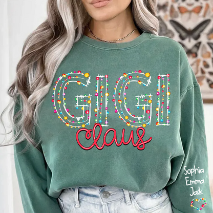 Gigi Claus Christmas lights And Grandkids Christmas Merry Sweatshirt