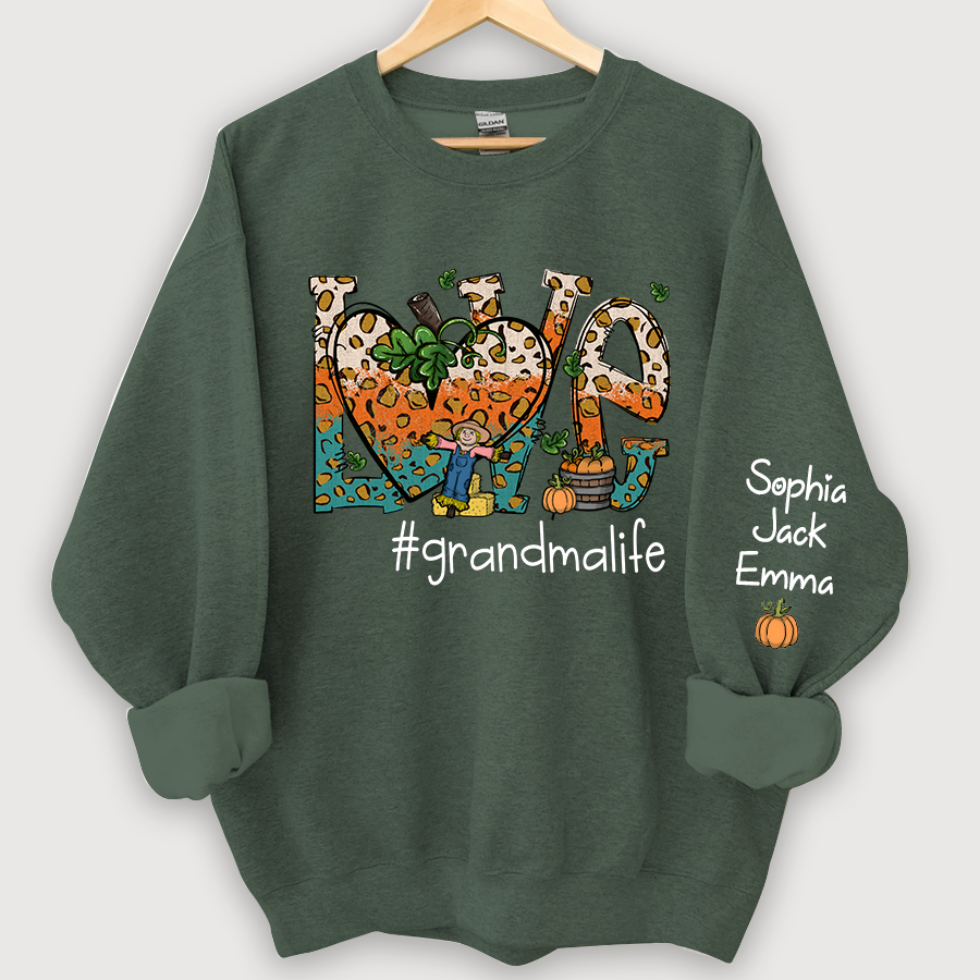Love Grandmalife Leopard Leaves Pumpkin Sweatshirt
