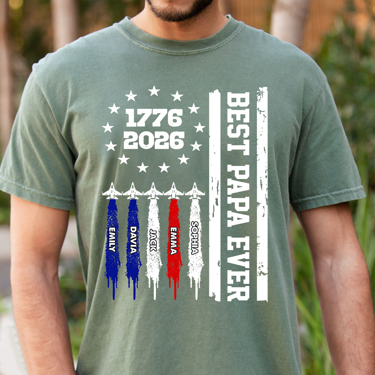 Personalized Best Papa Ever Shirt, Custom Family Names Patriotic, America 250th Anniversary 1776-2026 Gift for Dad Grandpa