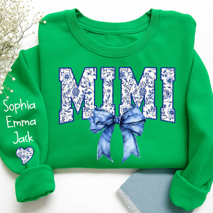 Mimi Floral Toile Blue Water Color Coquette Bow Gift For Grandma And Grandkids Sweatshirt
