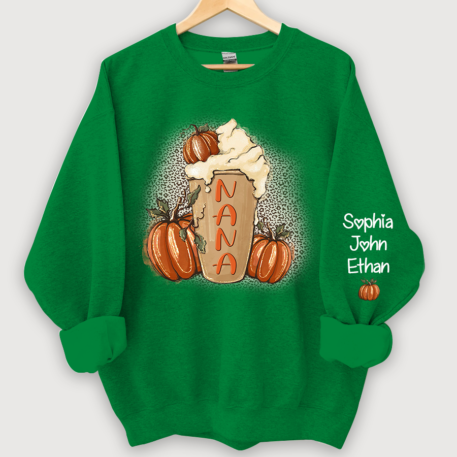 Personalized Nana Latte With Pumpkin Grandkids Fall Latte Coffie Sweatshirt