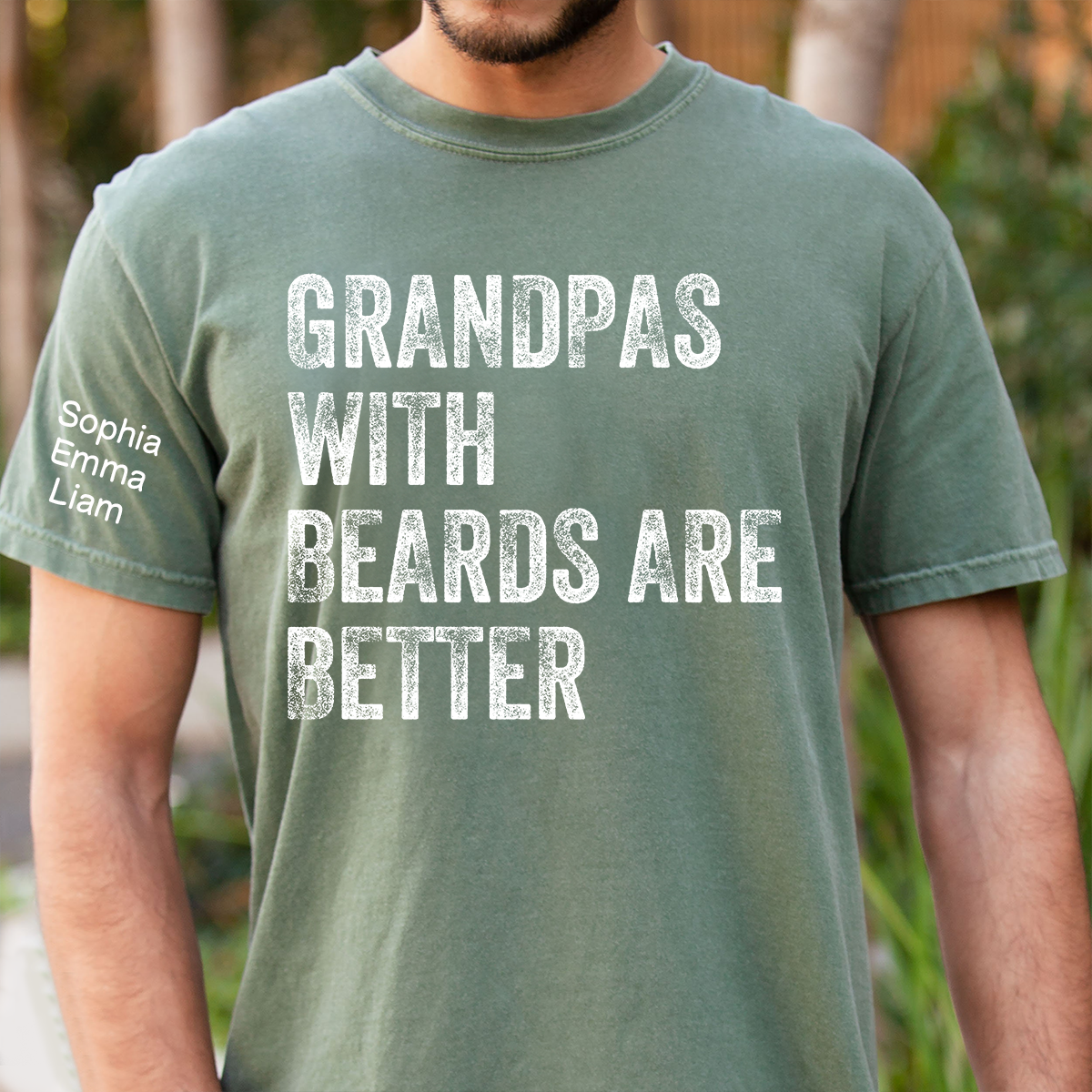 Personalized Grandpa Shirt with Beards Quote, Custom Kids Names on Sleeve, Fathers Day Birthday Gift for Grandpa Dad, Unique Family T-Shirt