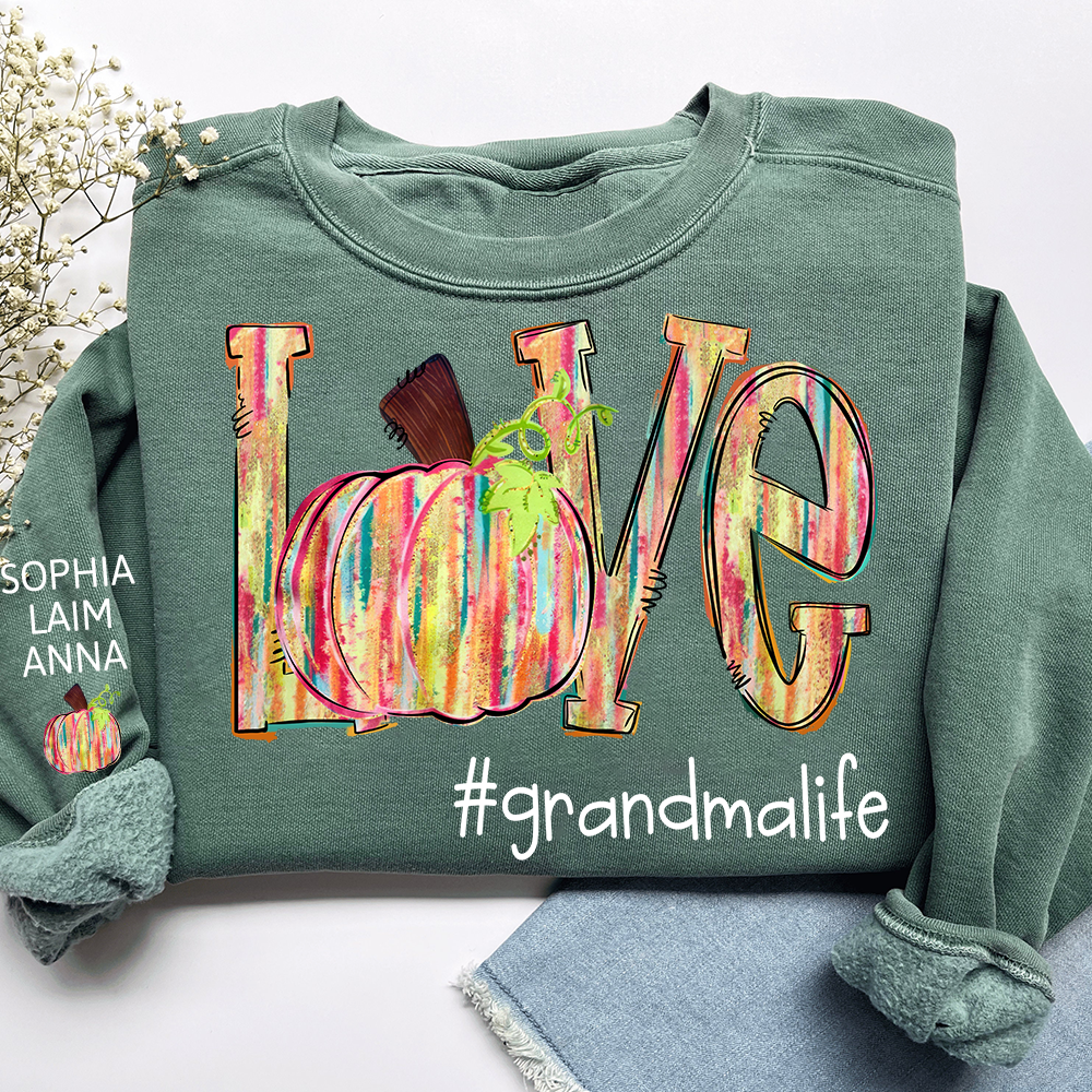 Colorful Pumpkin Love GrandmaLife – Fall Striped Design And Grandkids Sweatshirt