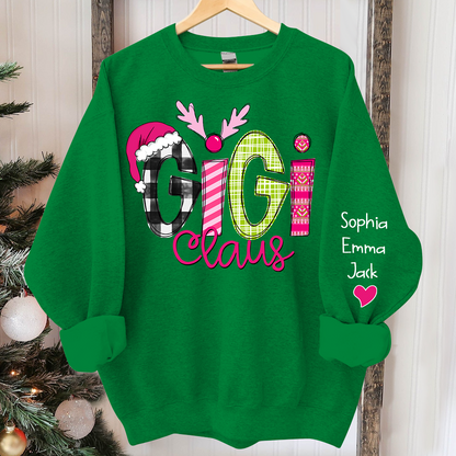 Custom Christmas Gigi Claus Pink And Grandkids Sweatshirt