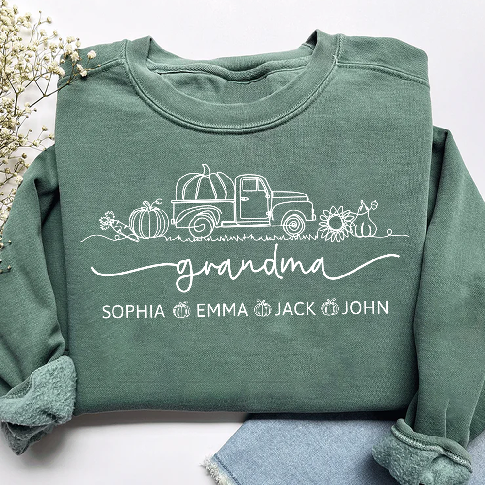 Grandma Truck Pumpkin And Grandkids Fall Sweatshirt
