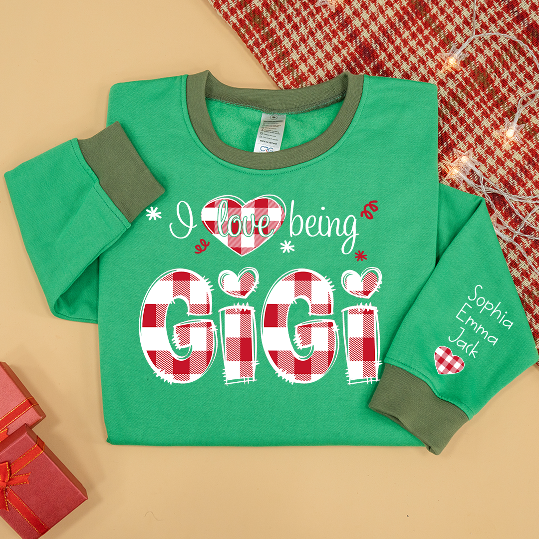 Custom 'I Love Being Gigi' Christmas & Valentine Gift for Grandmothers - Personalized Names - Cozy Holiday Shirt for Gigi Sweatshirt Mix
