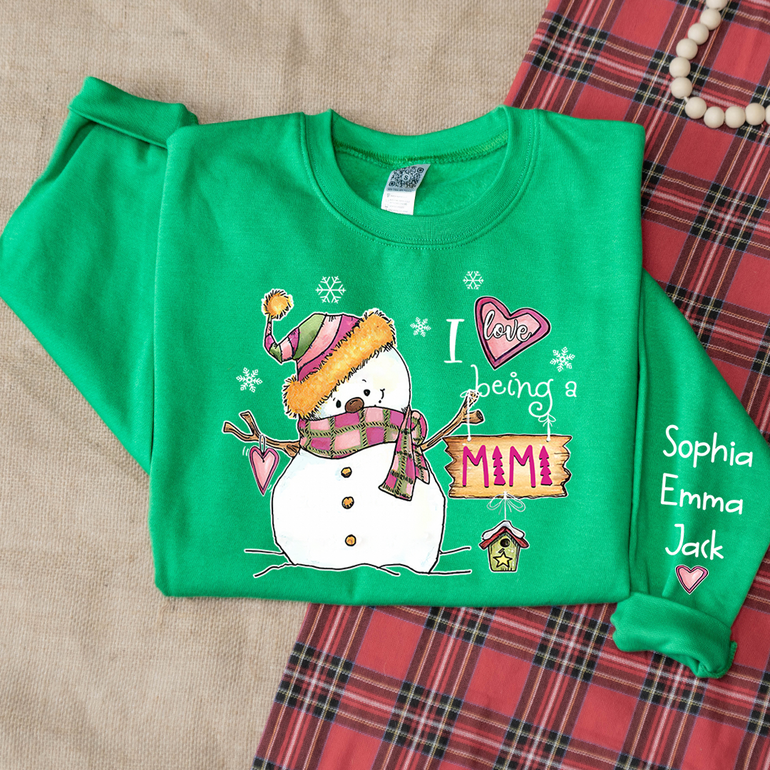 I love being Mimi Snowman Pink Christmas And Grandkids Sweatshirt
