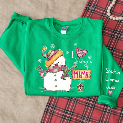 I love being Mimi Snowman Pink Christmas And Grandkids Sweatshirt