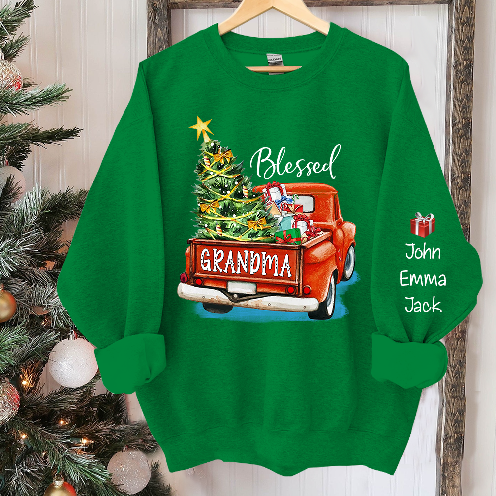 Blessed Grandma Christmas Tree Truck And Grandkids Sweatshirt