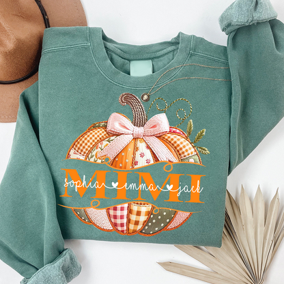 Mimi Pumpkin with Grandkids Name Design – Fall Gift for Grandma Sweatshirt