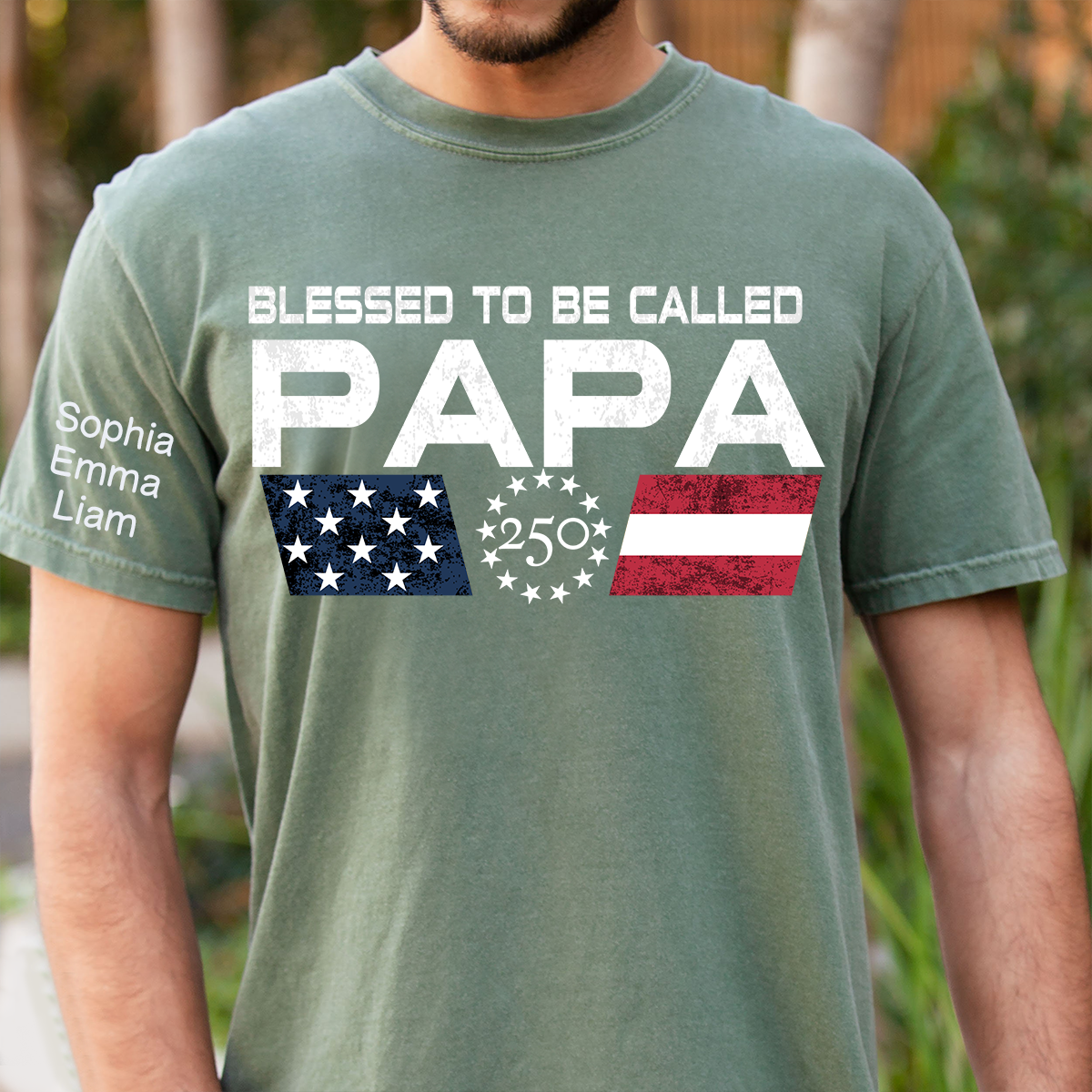 Personalized Blessed To Be Called Papa Shirt, Custom Kids Names for Dad Grandpa, U.S. 250th Anniversary Father’s Day Shirt