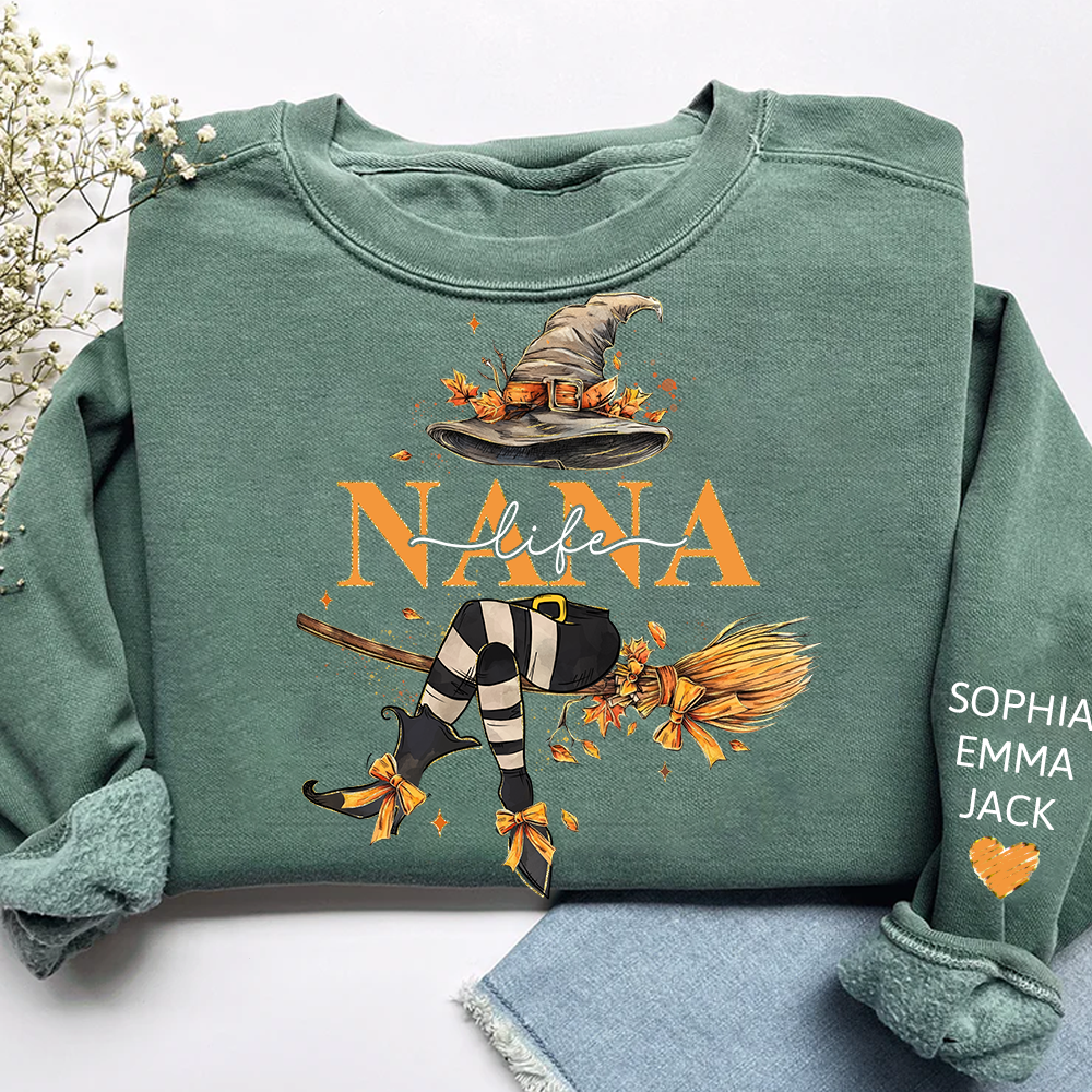 Nana life Witches Broomstick And Grandkids Christmas Sweatshirt