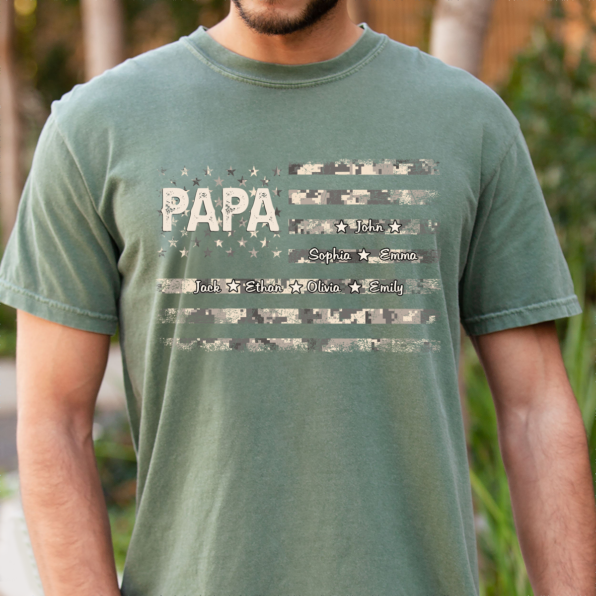 Personalized Papa American Flag Shirt with Kids Names, Custom Grandpa Patriotic Family Shirt, Vintage USA Flag Papa Grandpa Shirt for Fathers Day Birthday Gift