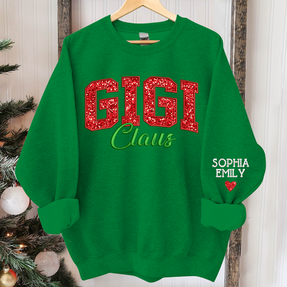 Glitter Embroidered Gigi Claus And GrandKids Christmas 2024 Sweatshirt