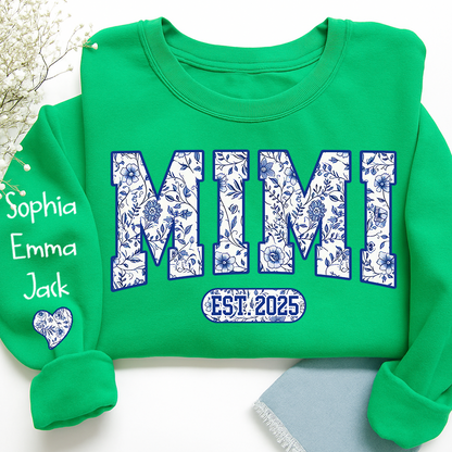 Mimi Floral Toile Blue Water Color Est Gift For Grandma And Grandkids Sweatshirt