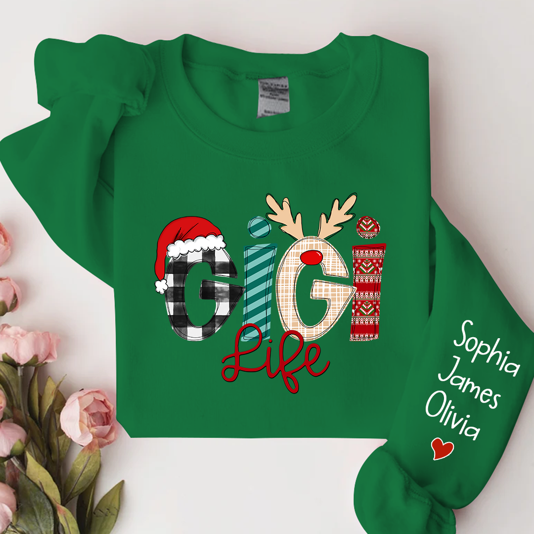 Gigi Life Merry Christmas Sweatshirt, Custom Grandma and Grandkids Sweatshirt