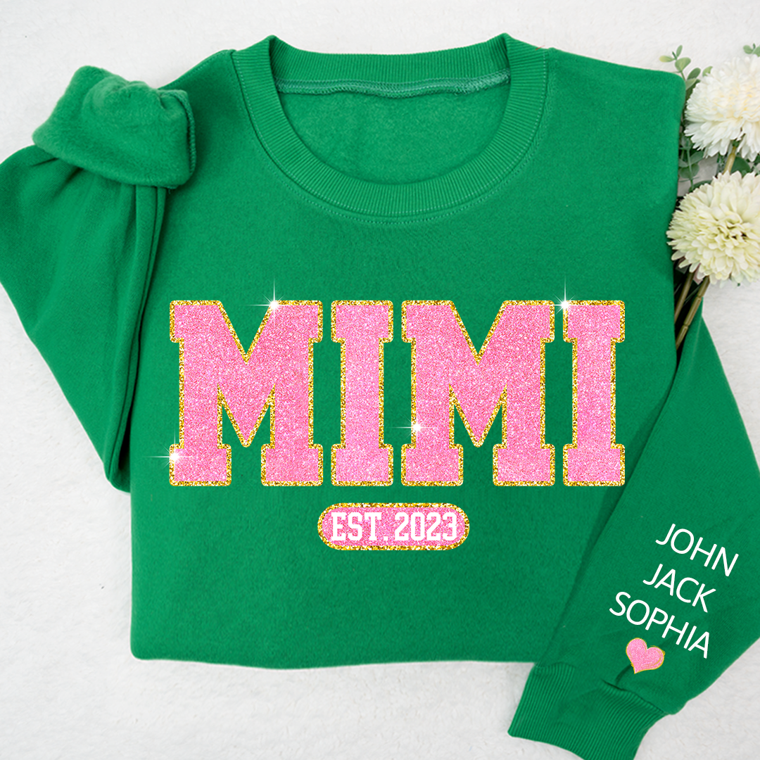 Glitter Pink Custom Name Mimi Nana Grandma Est And Kids Sweatshirt