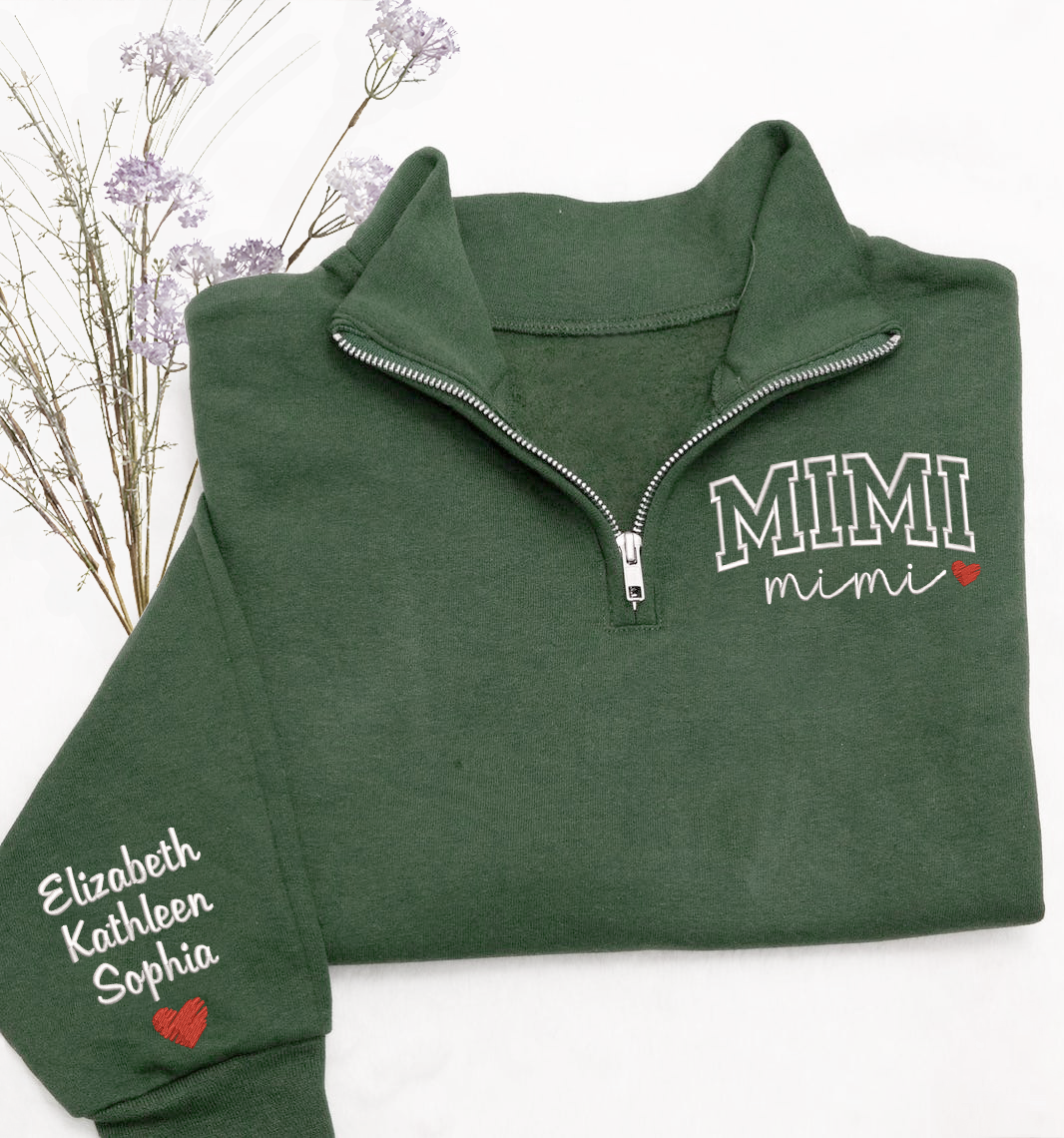 Custom Mimi Heart Sweatshirt, Personalized Mimi Embroidered Quarter Zip Sweater