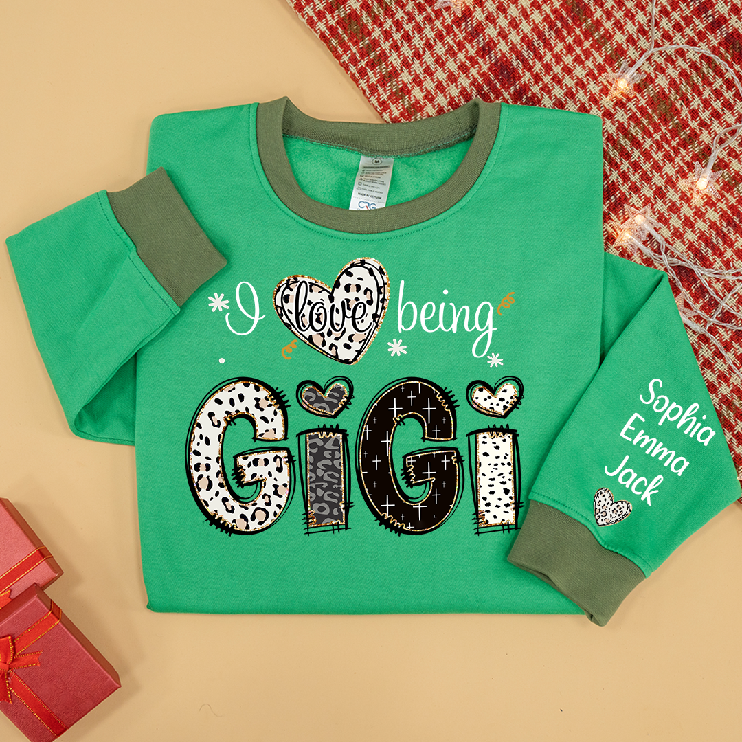 I love being Gigi Bible Style Gift For Grandma And Grandkids Names on Sleeve Sweatshirt Mix