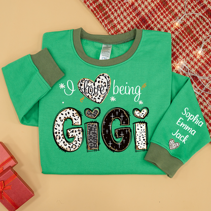 I love being Gigi Bible Style Gift For Grandma And Grandkids Names on Sleeve Sweatshirt Mix