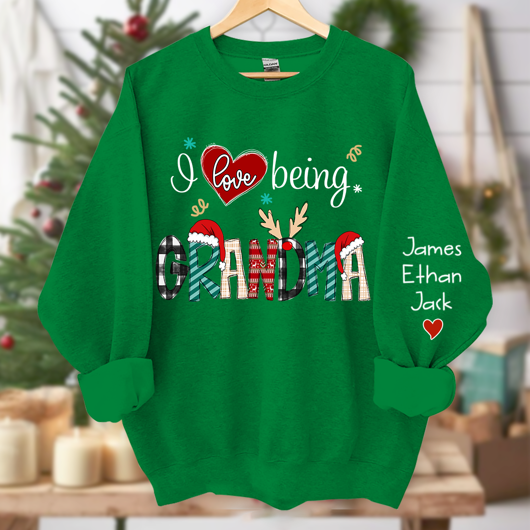 Personalized I Love Being Grandma Merry Christmas Sweatshirt, Custom Grandma and Grandkids Sweatshirt