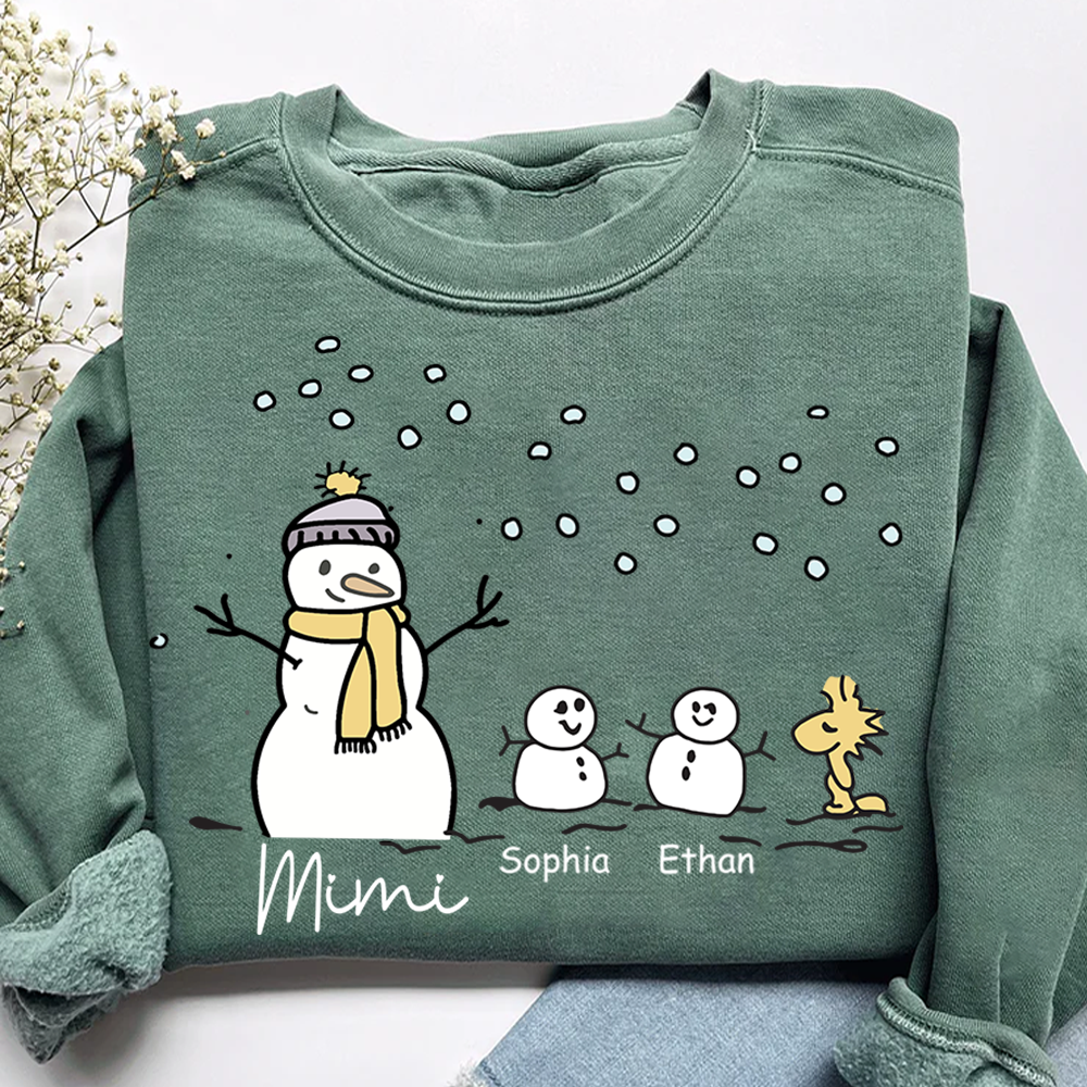 Personalized Mimi Snowman Sweatshirt with Grandkids – Christmas Gifts Sweatshirt
