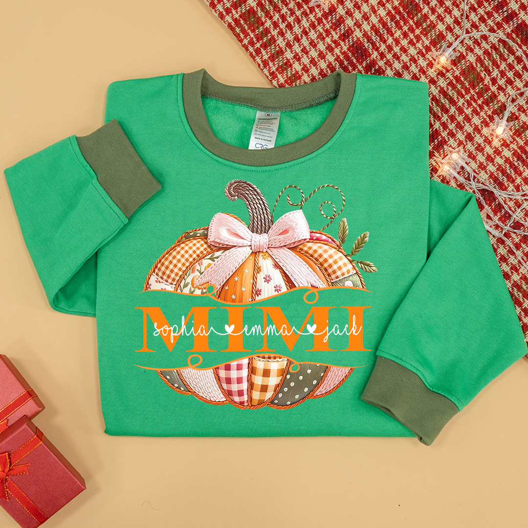 Mimi Pumpkin with Grandkids Names – Fall Gift for Grandma Sweatshirt Mix